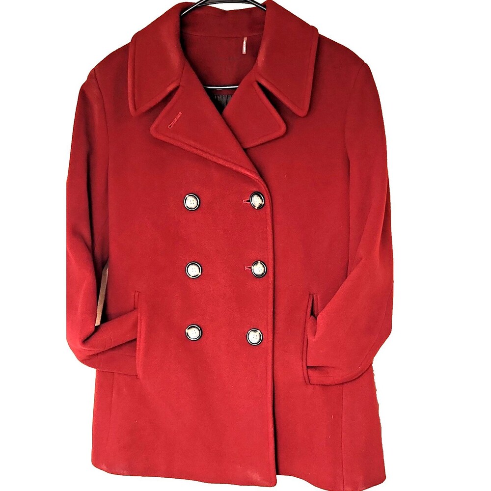 Calvin Klein Wool Blend Peacoat Women’s M Red Double Breasted Winter Coat
